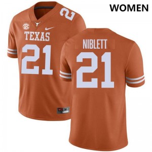 Women Texas Longhorns #21 Ryan Niblett Player SEC Conference Jersey - Orange