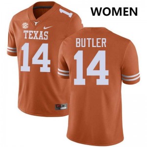 Women UT Austin #14 Aaron Butler Official Football Jersey - Texas Orange