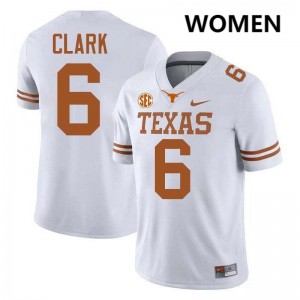 Women's Longhorns #6 Christian Clark Embroidery Football Jersey - White