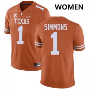 Women's UT #1 Colin Simmons 2025 Football Jersey - Texas Orange