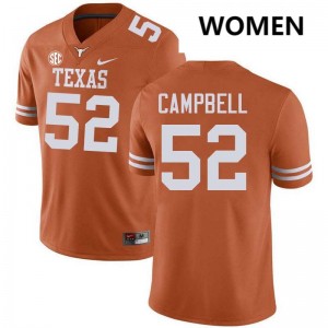 Womens University of Texas #52 DJ Campbell University Football Jersey - Texas Orange