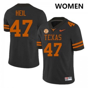 Women's Longhorns #47 Gehrig Heil Replica Football Jersey - Black