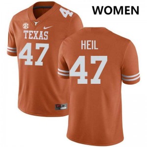 Women Texas #47 Gehrig Heil NCAA Football Jersey - Texas Orange