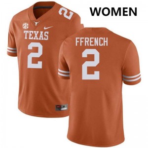 Women Longhorns #2 Jaime Ffrench Player Football Jersey - Texas Orange