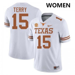 Women's Longhorns #15 Justus Terry Game Football Jersey - White