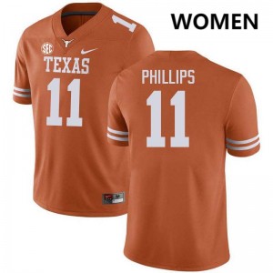 Women's Texas #11 Kade Phillips 2025-26 Football Jersey - Texas Orange