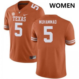 Women University of Texas #5 Malik Muhammad Limited Football Jersey - Texas Orange