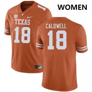 Womens Texas Longhorns #18 Matthew Caldwell Official Football Jersey - Texas Orange