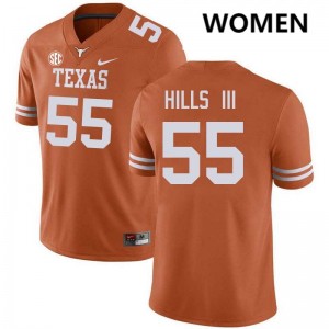 Women Texas Longhorns #55 Melvin Hills III NCAA Football Jersey - Texas Orange