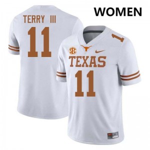 Womens Longhorns #11 Michael Terry III NCAA Football Jersey - White