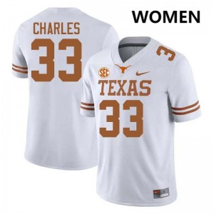 Women Longhorns #33 Myron Charles High School Football Jersey - White