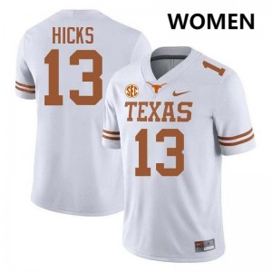 Women Longhorns #13 Zelus Hicks High School Football Jersey - White