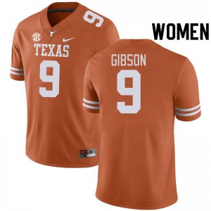 Women Longhorns #9 Jerrick Gibson Embroidery SEC Conference Jersey - Orange