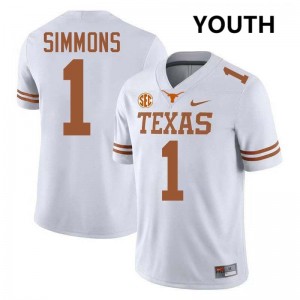 Youth Longhorns #1 Colin Simmons Official Football Jersey - White