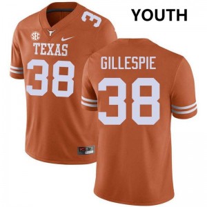 Youth Longhorns #38 Graham Gillespie Player Football Jersey - Texas Orange