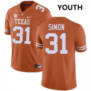 Youth University of Texas #31 James Simon Replica Football Jersey - Texas Orange