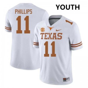 Youth Longhorns #11 Kade Phillips Alumni Football Jersey - White