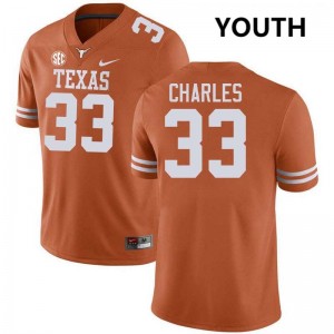 Youth Texas #33 Myron Charles Embroidery Football Jersey - Texas Orange