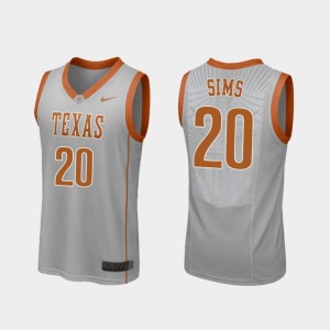 Men's Replica University of Texas Basketball #20 Jericho Sims college Jersey - Gray